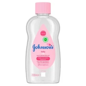 Johnson's Baby Oil 200ml clear bottle with pink cap